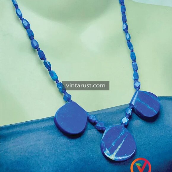 Blue Lapis Necklace, Handmade Gemstone Beaded Necklace, Natural Lapis Lazuli - Picture 8 of 13